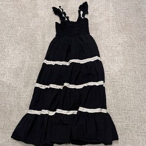 Pinch Black Maxi Dress with White Lace Trim. Size M